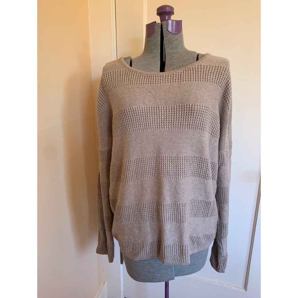 Banana Republic Womens Taupe Beige Striped Angora Blend Knit Sweater Medium